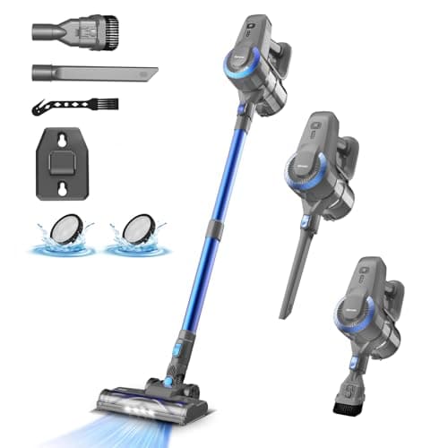 DEVOAC Cordless Vacuum Cleaner, Ultra-Lightweight Stick Vacuum, 2200mAh Battery Up to 40mins Runtime, 6 in 1 Powerful Handheld Vacuum for Home Hard Floor Carpet Pet Hair (Sky)