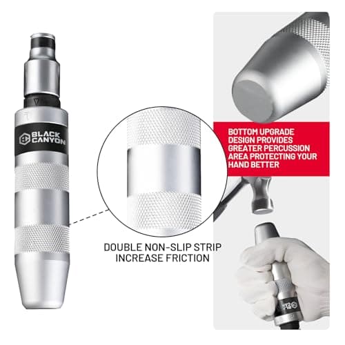 BLACK CANYON 1/2" S2 Hand Impact Screwdriver, 12-Pieces Tip Styles Slotted, Phillips, Hex, Manual Reversible Impact Driver, Disengage Rusted Fasteners or Frozen Bolts, Ideal Hand Tool for Men, Dad