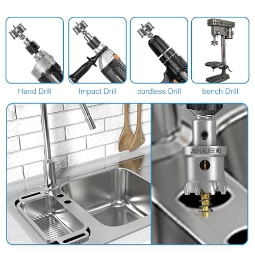 4 Pcs TCT Hole Saw Drill Bit Set,3/4” to 1-1/2” Tungsten Carbide Hole Saws Kit for Stainless Steel Hard Metal Plastic Wood, 1” Cut Depth, with Detachable Pilot Drill Bits, Allen Wrench
