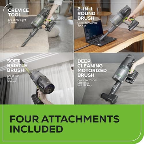 Greenworks 24V Brushless Cordless Stick Vacuum, Lightweight, Handheld, Pet, Anti-Allergen HEPA Filtration, Hard Floor, Carpet, Car, 4Ah Battery, and 30-Minute Charge Time (Green)