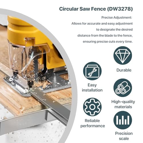 DW3278 Circular Saw Rip Fence Kit – Compatible with DeWalt DCS575, DCS570, DCS577, DWE575, DWS535, and Works with 7-1/4-Inch to 8-1/4-Inch Circular Saws, Includes Round Head Stop Screw and Spring