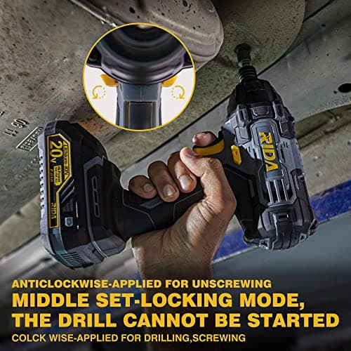 RIDA Impact Driver Kit 180Nm 20V Cordless Impact Drill/Driver Set 1/4" All-Metal Hex Chuck 0-2800RPM Variable Speed, 2000mAh Lithium-ion Battery & 1H Fast Charger, 25 Pcs Driver Bits and Tool Bag