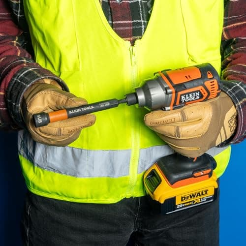 Klein Tools 32930 SAE Magnetic Impact Nut Setter Set, 6-Piece Color Coded Power Nut Driver with Extended Reach, 6 SAE Sizes