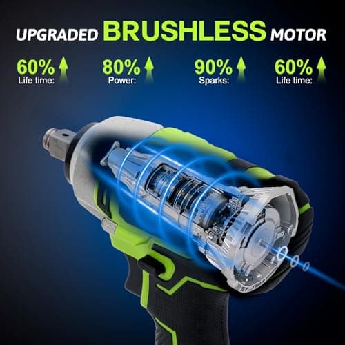 Yougfin Cordless Impact Wrench 1/2 inch for Lug Nuts, 20V Brushless Power Impact Gun Kit 400N.M, 4.0 Ah Battery Powered Impact Driver Heavy Duty, Electric Impact Wrench for Car Home