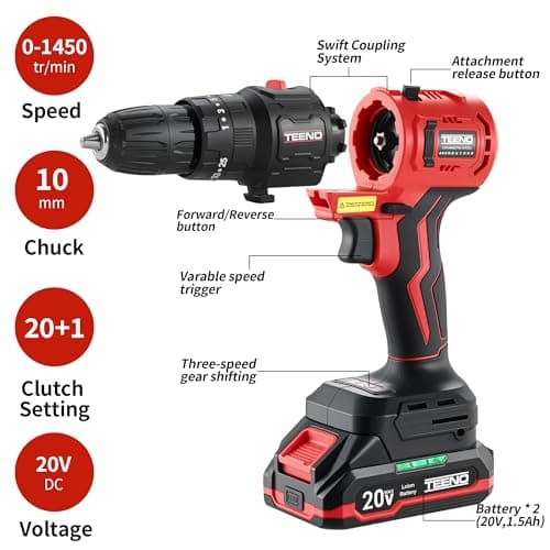 Cordless Drill and Impact Driver, Electric Drill and Impact Driver Combo Kit with 3/8-inch Electric Drill and 1/4-inch Impact Driver with 2 * 1.5A Batteries