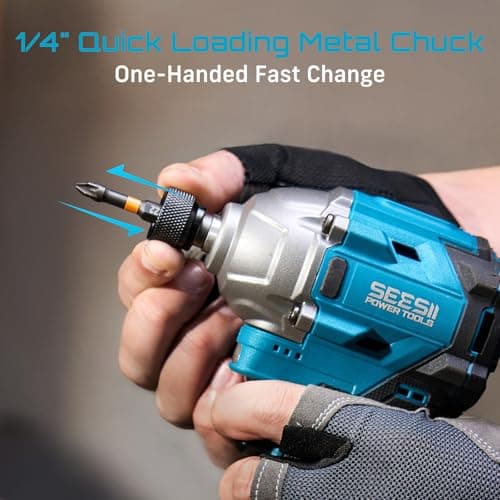 SEESII 16.8V Impact Driver Kit, 1/4" Hex Cordless Impact Driver Set & 2×2.0Ah Batteries, 150N.m Max Torque(1327 In-lbs) Brushless Power Impact Driver w/ 16Pcs Drill Bits, 0-3300RPM Variable Speed