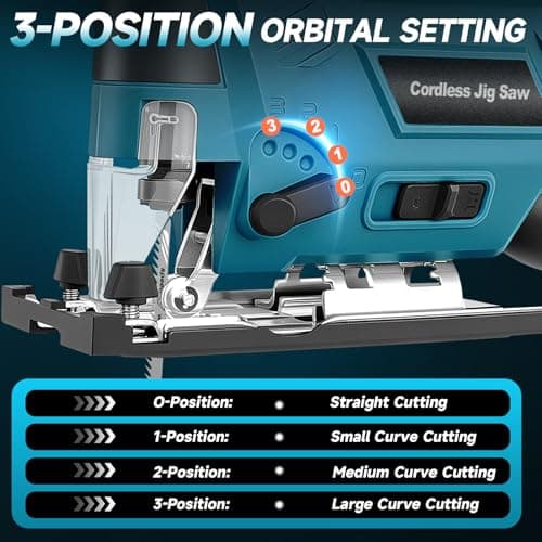 Cordless Jig Saw with 4000mAh Battery, Cordless Jigsaw Tool for Ma-kita 18V Battery, with 7 Blades, Dust Tube, 0°-45° Bevel Cuts & 4 Orbital Setting, LED Light, for Wood PVC Metal Cutting