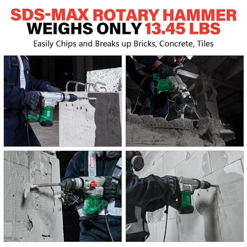 1-1/2" SDS-Max Heavy Duty Rotary Hammer Drill,12.5 Amp 3 Functions Corded Vibration Control Demolition Rotomartillo with Safety Clutch for Concrete,Includes 1 Drill Bits,2 Chisels,Carrying Case