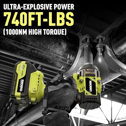 1/2 inch Impact Wrench 1000N.m (740 ft-lbs) with 2 x 4.0Ah Battery and Charger, Brushless Electirc Impact Driver Bsttery Powered High Torque Impact Gun for Home, Car, and Truck Use