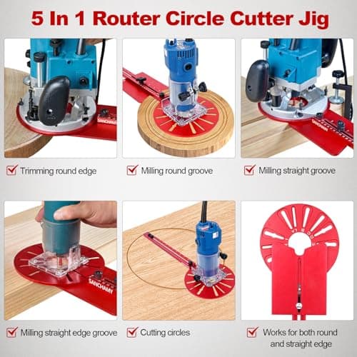 5 In 1 Router Circle Cutting Jig For Cutting/Routing Circle,Aluminum Router Milling Groove Bracket for Straight Or Cylindrical Edges,Adjustable Router Jig and Guide for Woodworking Edging Projects