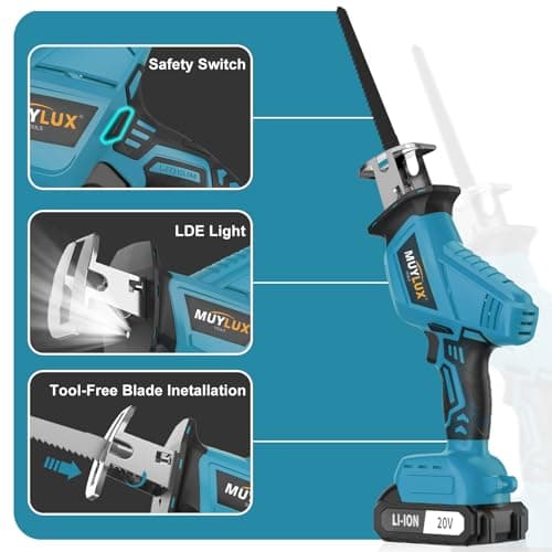 Cordless Reciprocating Saw 20V with 2 Batteries & Charger, Variable Speed 0-3000SPM, Tool-Free Blade Change, Includes 4 Saw Blades for Wood, Metal, PVC and Tree Cutting