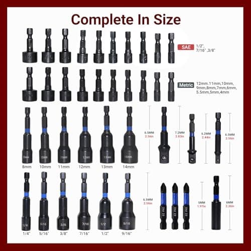 39-Piece Magnetic Nut Driver Set, Includes Metric & SAE Impact Driver Bit Set, Bit Extension & Drill Bit Adapter | 1/4" Hex Shank | Cr-V Steel, Screwdriver Bits, Bit Holder, Slotting Tool Box