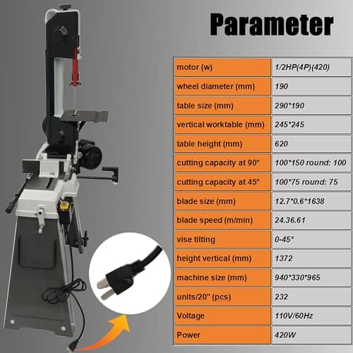 110V Horizontal Vertical Bandsaw 1/2HP 420W Bench Top Metal Cutting Bandsaw Machine with 100x150mm Cutting Capacity Tilting Vise 0-45° Casters Work Light for Metal & Non-Metallic Materials