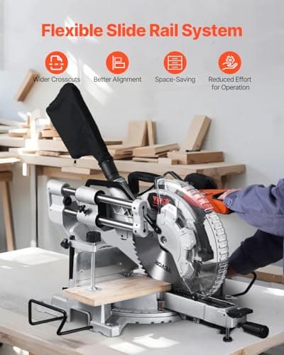 VEVOR Sliding Compound Miter Saw, 12-Inch Blade, 15 Amp Motor, 60-Tooth, Corded Double Bevel Sliding Miter Saw, LED Precision Alignment, Angle Adjustable, for Wood, Composite Decking, Laminates