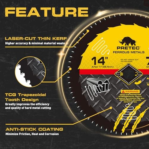 14BLADEST Blade for Cutting Mild Steel with 1" Arbor, for Circular and Chop Saws, No Heat, No Burrs & Virtually No Sparks, Carbide-Tipped TCT Blade for Cold Metal Cutting,14-Inch x 72-Tooth