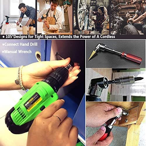 Flexible Drill Bit Extension Set, Includes 105° Right Angle Drill, Bendable Drill Extension, 3pcs 1/4 3/8 1/2" Universal Socket Adapter Set, 3pcs Drill Bit Holder, Screwdriver Bit Kit