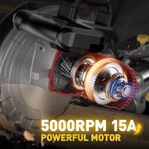 10-inch Sliding Compound Miter Saw, 5000RPM, 15 Amp, Single Bevel 0-45° with Extension Table, 36T Blade, Power Saw for Metal, Plastic, Wood, Laminates