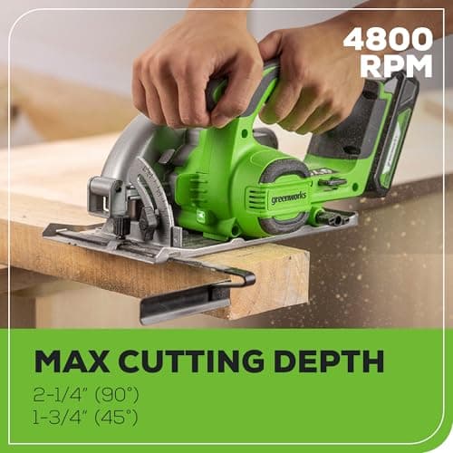 Greenworks 24V Circular Saw,Brushless 6-1/2"Battery Circular saw Cordless,4,800 RPM,Adjustable Cutting Depth 45°/90°,With 24V 2Ah Battery and Charger