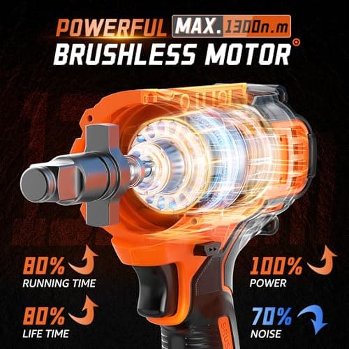 1300N.m(960Ft-lbs) Cordless Impact Wrench 1/2" Brushless High Torque Impact Wrench with 2x 4.0Ah Batteries, 6 Sockets, Charger, Extension Bar for Car, RV, Truck Wheel Lug Nuts