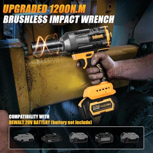 Cordless Impact Wrench 1/2 inch for Dewalt 20V Battery, 1000/1200N.m Impact Driver High Torque Brushless Electric Impact Gun Includes LED Work Light Variable Speeds for Car/Truck RV/Mower
