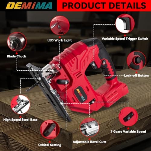 Cordless Jig Saw for Milwaukee M18 Battery, 7 Speed Variable Up to 3200RPM, LED Light, 45° Bevel Cuts, 3 Orbital Motions, with Jig Saw Blade for Straight/Curve/Circle Cutting(Battery Not Include)