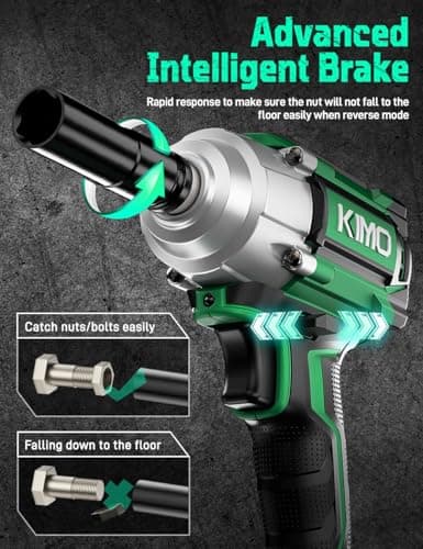 K I M O. Cordless Impact Wrench, Max Torque 406ft-lbs (550N.m) & 3000RPM, Premium Brake Stop, 1/2 lmpact Gun with 3000mAh Li-ion Battery, 7Drive lmpact Sockets, Fast Charger Impact Drill for Car Tires