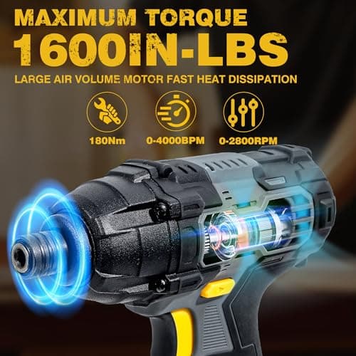 RIDA Impact Driver Kit 180Nm 20V Cordless Impact Drill/Driver Set 1/4" All-Metal Hex Chuck 0-2800RPM Variable Speed, 2000mAh Lithium-ion Battery & 1H Fast Charger, 25 Pcs Driver Bits and Tool Bag