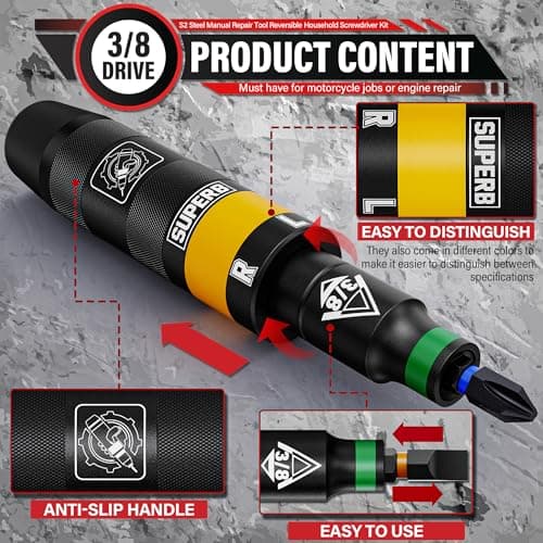 3/8" Hand Reversible Impact Driver Set, Manual Impact Screwdriver Kit, for Removing Damaged, Rusted Screw Bolt & Fasteners, 13PCS