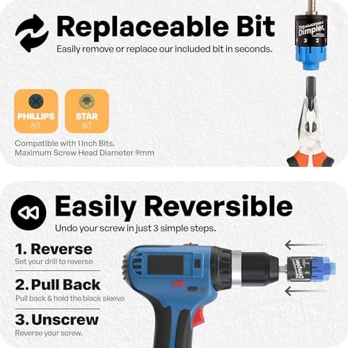 Adjustable DIMPLER ® - Drywall Bit & Screw Gun Attachment, Converts Drill into Drywall Screw Gun or Deck Screwdriver, Magnetic Bit Holder for Fast, Accurate Installation