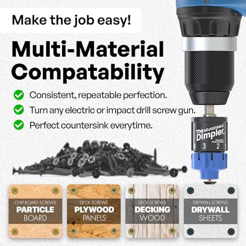 Adjustable DIMPLER ® - Drywall Bit & Screw Gun Attachment, Converts Drill into Drywall Screw Gun or Deck Screwdriver, Magnetic Bit Holder for Fast, Accurate Installation
