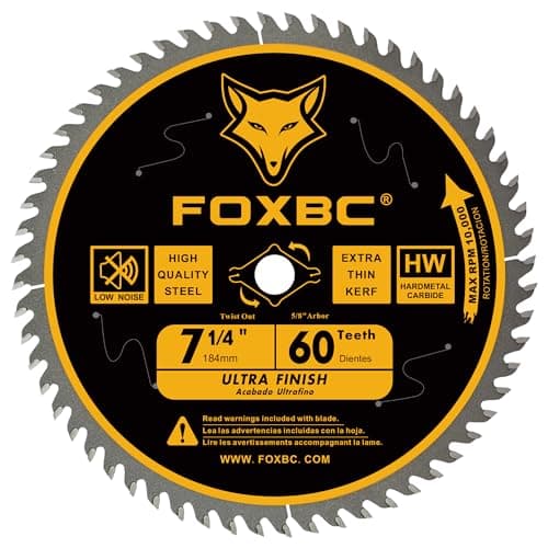 FOXBC 7-1/4 inch Circular Saw Blade 24T 60 Tooth ATB Wood Cutting with 5/8" Arbor, Diamond Knockout
