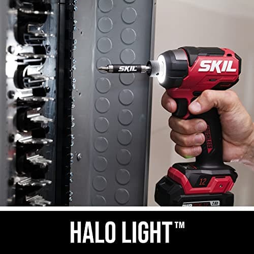 SKIL PWR CORE 12 Brushless 12V 1/4 In. Hex Compact Impact Driver Kit with 3-Speed & Halo Light & One-handed collet Including 2.0Ah Lithium Batteries and PWR JUMP Charger -ID6744A-10