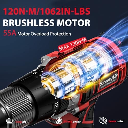 1060In·lbs Cordless Drill Driver - 20+3 Torque Brushless Hammer Drill with 2 x 4.0Ah Battery & Fast Charger - 21V Electric Power Drills Set with 2 Speeds & 1/2 Inch Self-locking Metal Chuck