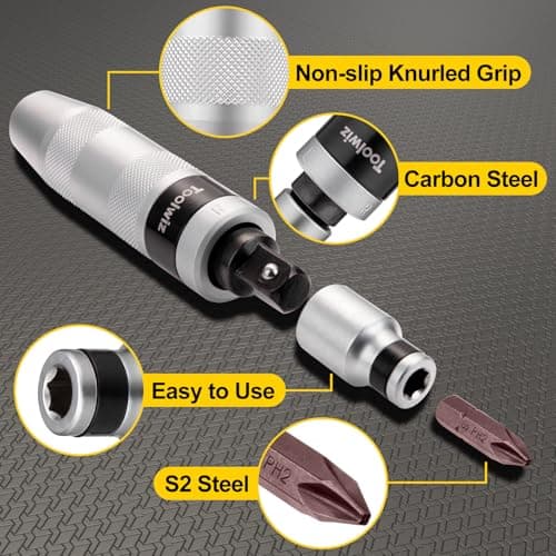 Toolwiz 1/2" Hand Impact Screwdriver Set - 14 Pcs, Reversible Manual Impact Driver with S2 Steel Screwdriver Bits for Disengage Rusted Fasteners or Frozen Bolts