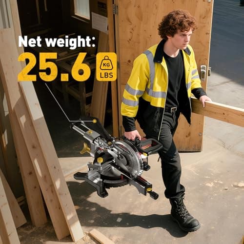 10-inch Sliding Compound Miter Saw, 5000RPM, 15 Amp, Single Bevel 0-45° with Extension Table, 36T Blade, Power Saw for Metal, Plastic, Wood, Laminates