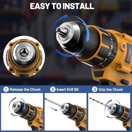 Cordless Hammer Drill Compatible with Dewalt 20V Max Battery (NO Battery) -Brushless Motor, 1/2" Keyless Metal Chuck & LED Light for Drilling Brick, Metal, Wood - Ideal for DIY