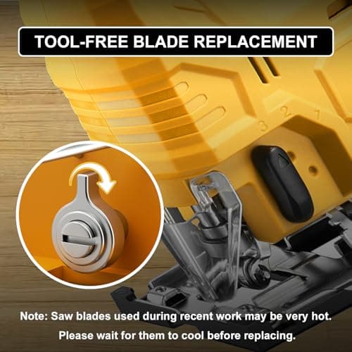 Cordless Jig Saw Compatible with Dewalt 20V Battery, Brushless Jig Saw with 6pcs Blades, 4 Orbital Sets for Wood, Plastic and Metal Cutting (Tool Only, No Battery)