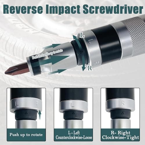 Sutekus 1/2 Inch Drive Manual Impact Driver Set Reversible Hand Held Impact Screwdriver with S2 Steel Bits for Disengage Rusted Fasteners or Frozen, 7Pcs