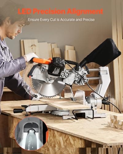 VEVOR Sliding Compound Miter Saw, 12-Inch Blade, 15 Amp Motor, 60-Tooth, Corded Double Bevel Sliding Miter Saw, LED Precision Alignment, Angle Adjustable, for Wood, Composite Decking, Laminates
