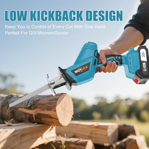Cordless Reciprocating Saw 20V with 2 Batteries & Charger, Variable Speed 0-3000SPM, Tool-Free Blade Change, Includes 4 Saw Blades for Wood, Metal, PVC and Tree Cutting
