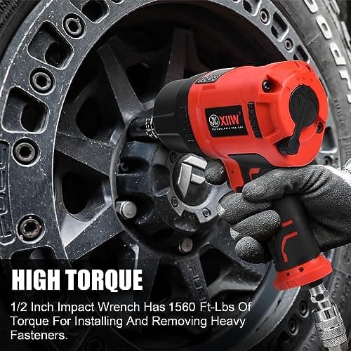 XIIW 1/2 Inch Air Impact Wrench, Max Torque 1560 ft-lbs, lightweight 4.4 lb Design, Heavy Duty 8000RPM 1/2 Air Impact Gun Driver, Twin Hammer Pneumatic Tool for Automobile Repair