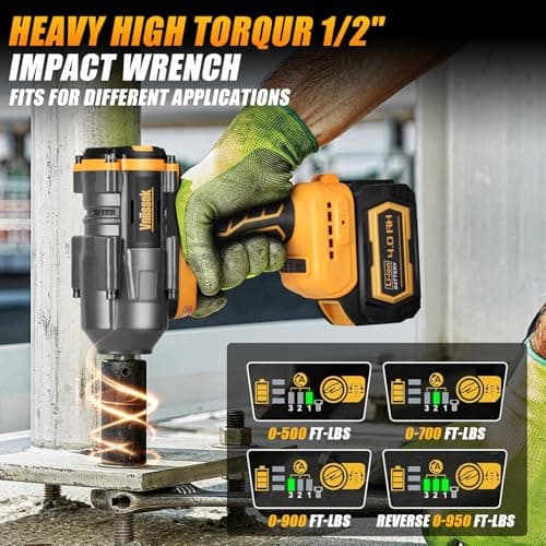 Cordless Impact Wrench 1/2 inch for Dewalt 20V Battery, 1000/1200N.m Impact Driver High Torque Brushless Electric Impact Gun Includes LED Work Light Variable Speeds for Car/Truck RV/Mower