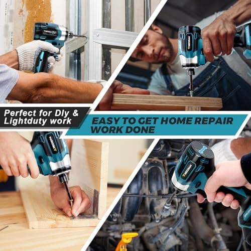 Impact Driver Kit,21V Max Torque 3095 In-lbs(350 N.m) Cordless Impact Driver Set with Two 2.0 Ah Battery, 1/4" Hex Chuck Power Impact Drill, 0-4000 RPM Variable Speed,10Pcs Bits,Toolboxes