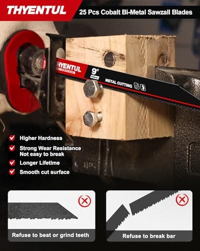25 Pack,9 inch,14/18 TPI,Reciprocating Saw Blade Set,M42 Teeth with Cobalt Bi-Metal Blades, for Automatic Dismantling Sawzall Blades for 1/16-5/16 Medium Metals