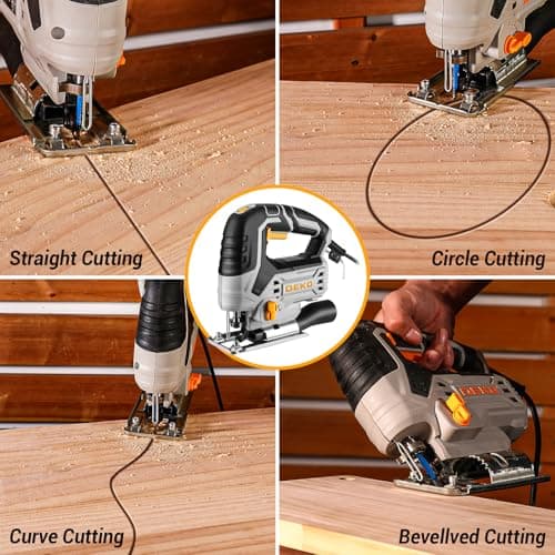 Jig Saw Corded: DEKOPRO Electric Jigsaw Tool Power Jig Saws for Woodworking, Wood Cutter Hand Tool with 6 Variable Speed, 4 Orbital Settings, ±45° Bevel Cutting, Tool-less Blade Quick Release