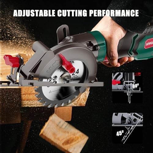 HYCHIKA 6.2A Mini Circular Saw with 3 Blades (4-1/2”), Compact Hand Saw Max 1-7/8" Cutting Depth, 3500RPM, Rubber Handle & 10ft Cord for Wood, Metal, Plastic, Tile