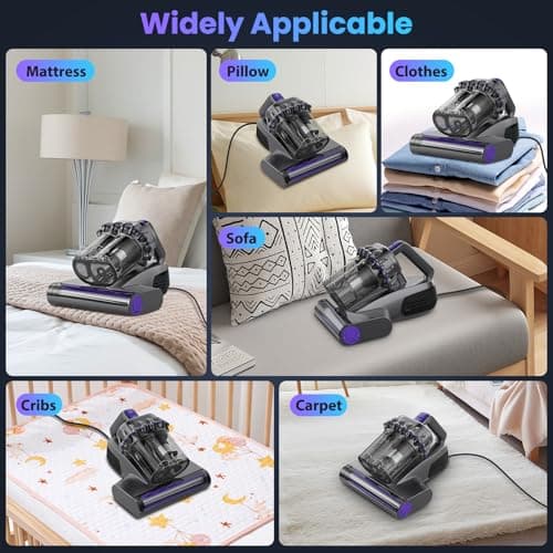 Mattress Vacuum Cleaner, 16Kpa Bed Vacuum Vleaner 253.7nm UV-C Light, 145°F Heat, HEPA Filter & Ultrasonic, Versatile Handheld Vacuums for Bed, Sofa, Couch, Crib (Corded,600W)