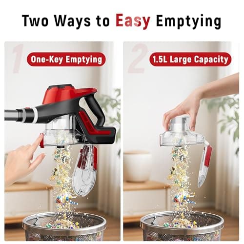 Cordless Vacuum Cleaner, 30Kpa Home Stick Vacuum, Smart Display & 1.5L Dust Cup, 55mins Max Runtime, Rechargeable Lightweight Handheld Vavuum for Pet Hair/Carpet/Hardwood Floor/Car (Red)