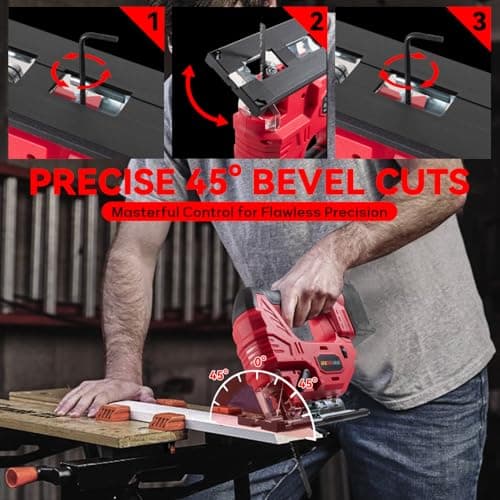 Cordless Jig Saw for Milwaukee M18 Battery, 7 Speed Variable Up to 3200RPM, LED Light, 45° Bevel Cuts, 3 Orbital Motions, with Jig Saw Blade for Straight/Curve/Circle Cutting(Battery Not Include)