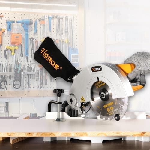 Hoteche 7-1/4-Inch Miter Saw 7.5A Compound Single Bevel Chop Saw with Laser and Blade for Wood and Metal Working